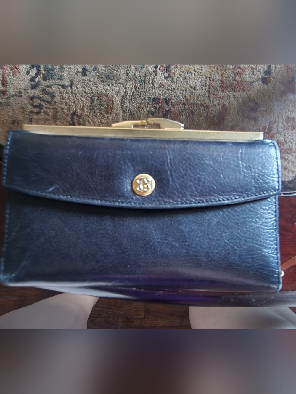 Bosca Black Leather Clutch with Gold Hardware
